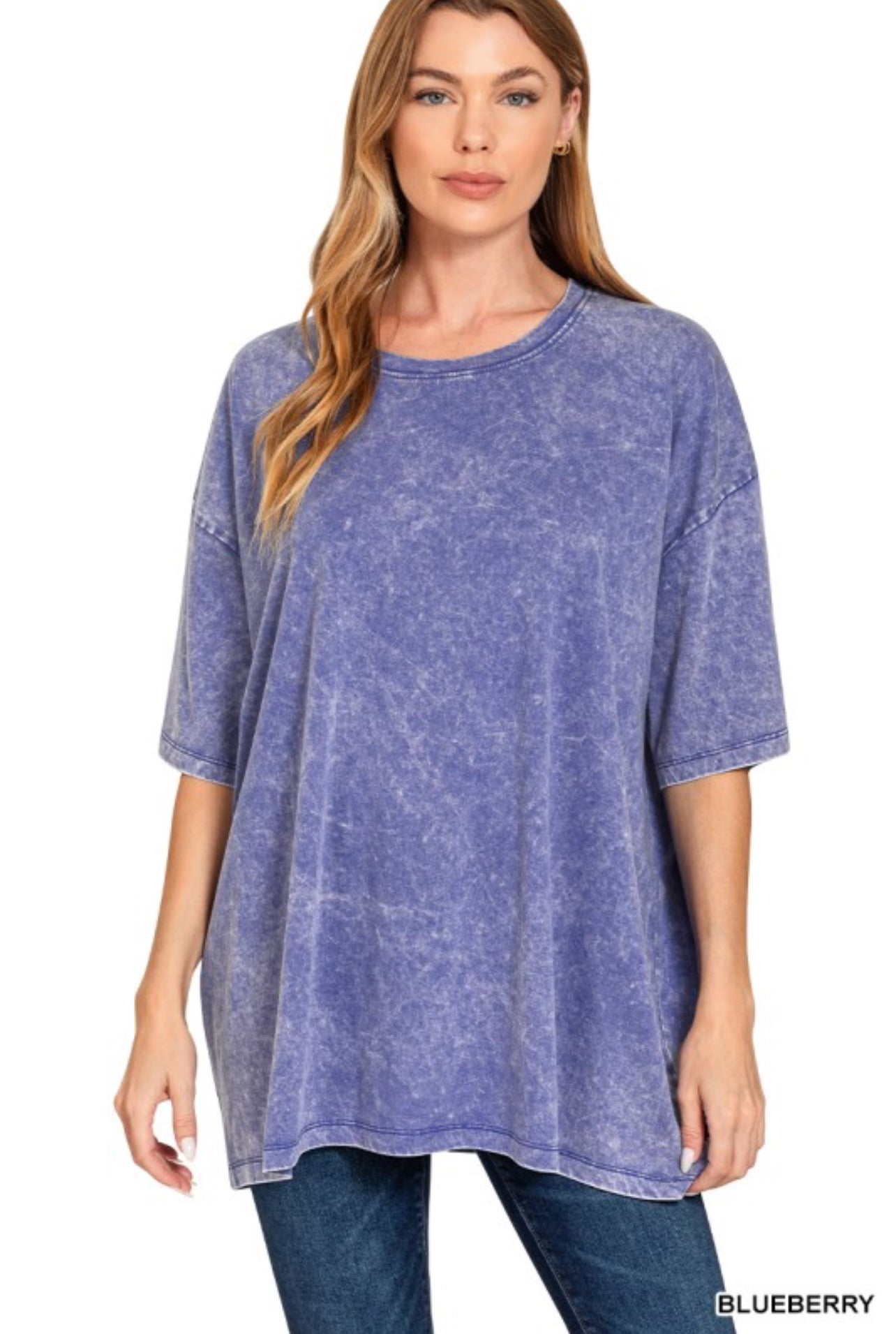 Blueberry acid washed oversized tee