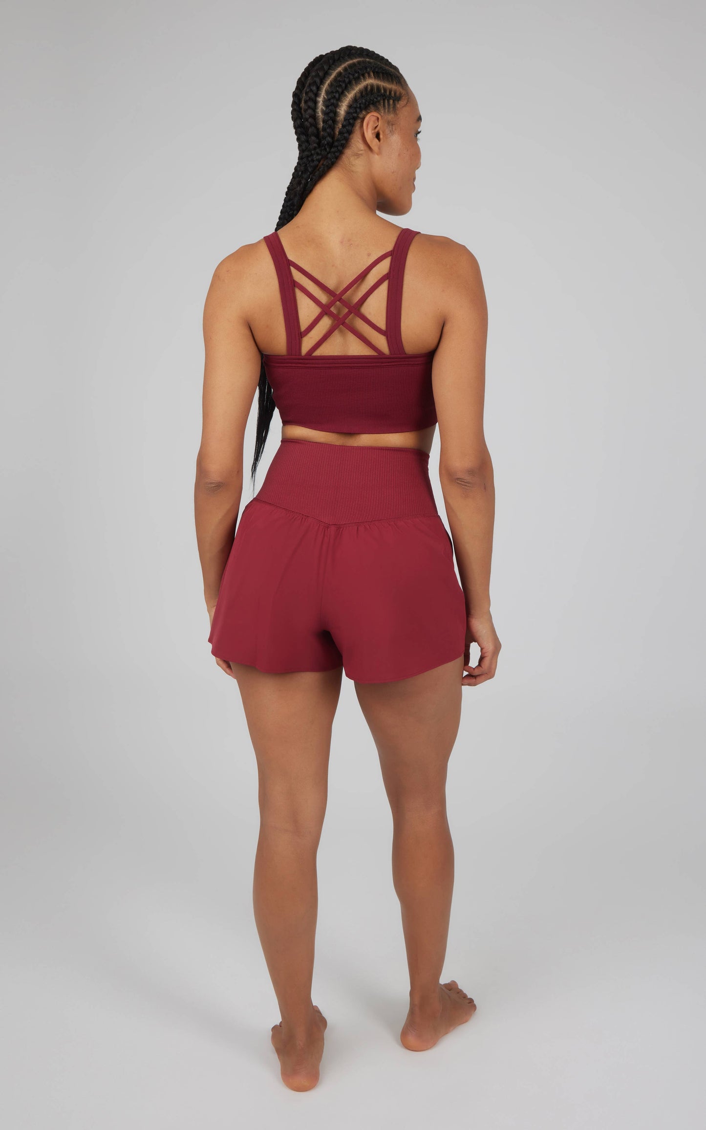 SET - Women's Rib Strappy Back Padded Bra and Short