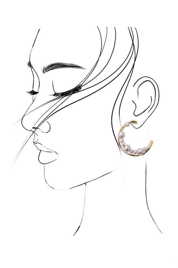 WAVY HOOPS WITH MULTI SIZE PEARLS | 80E1861