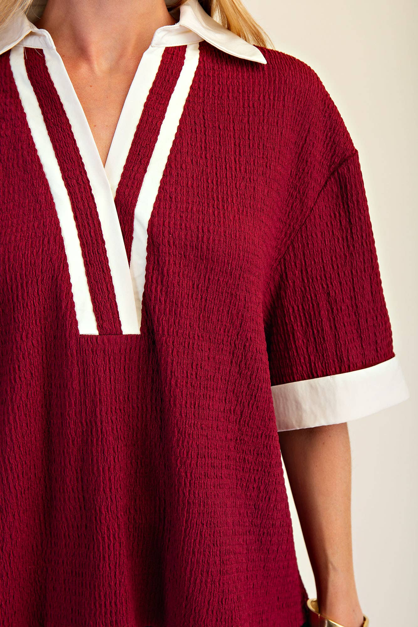 Collar V-Neck Short Sleeve Top