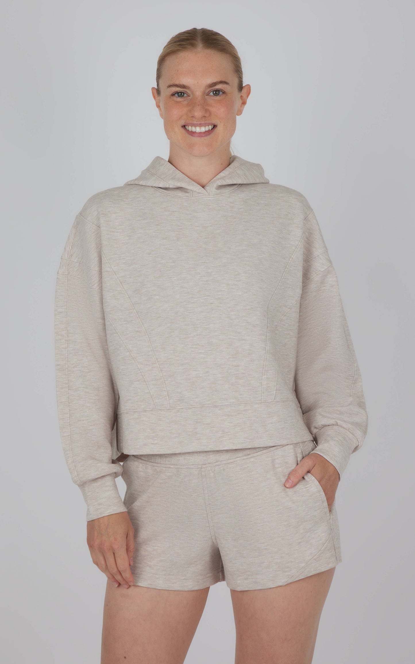 Women's Scuba Hoodie with Seam Details and Shorts - Set