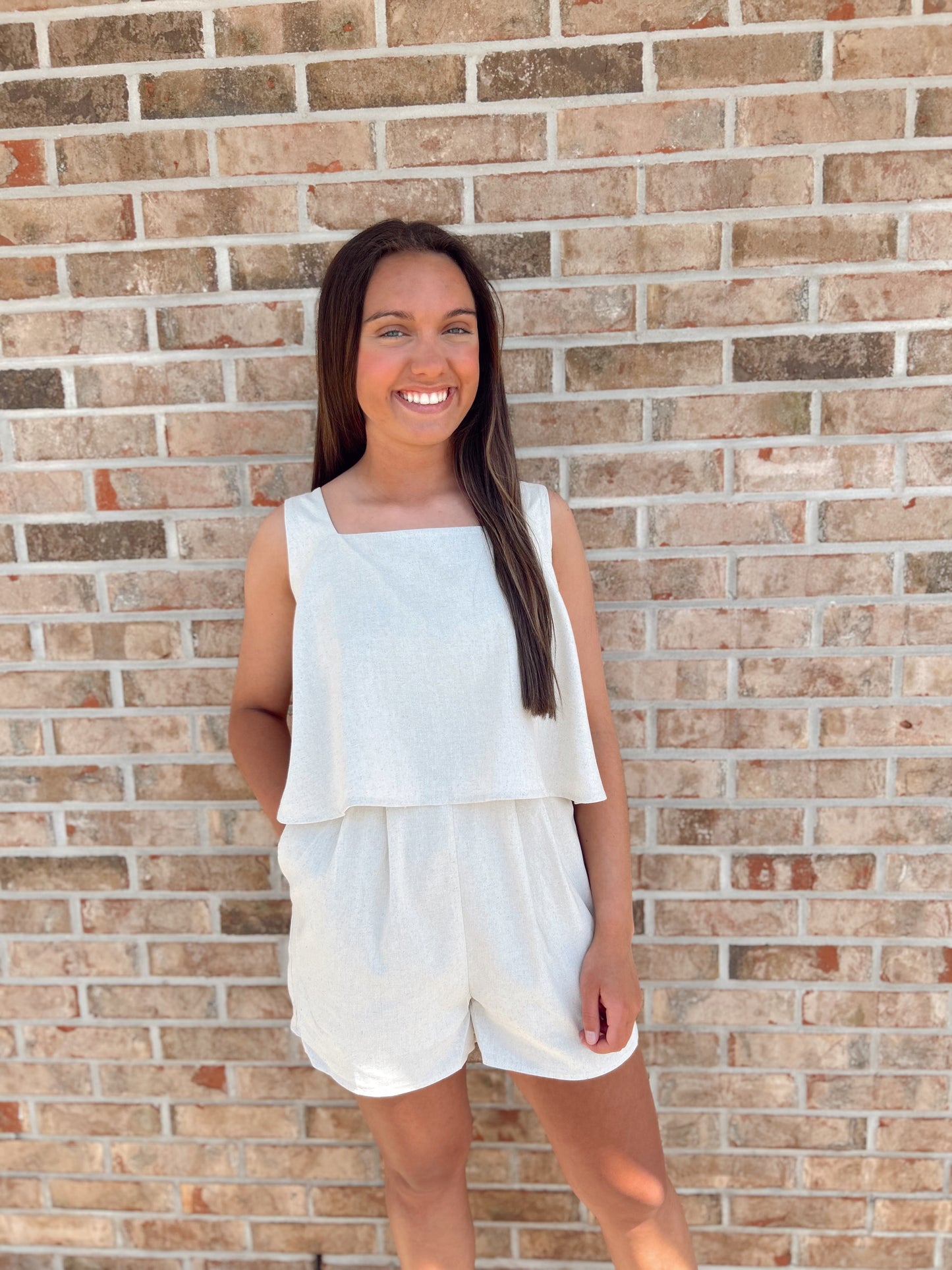 Square neck sleeveless romper