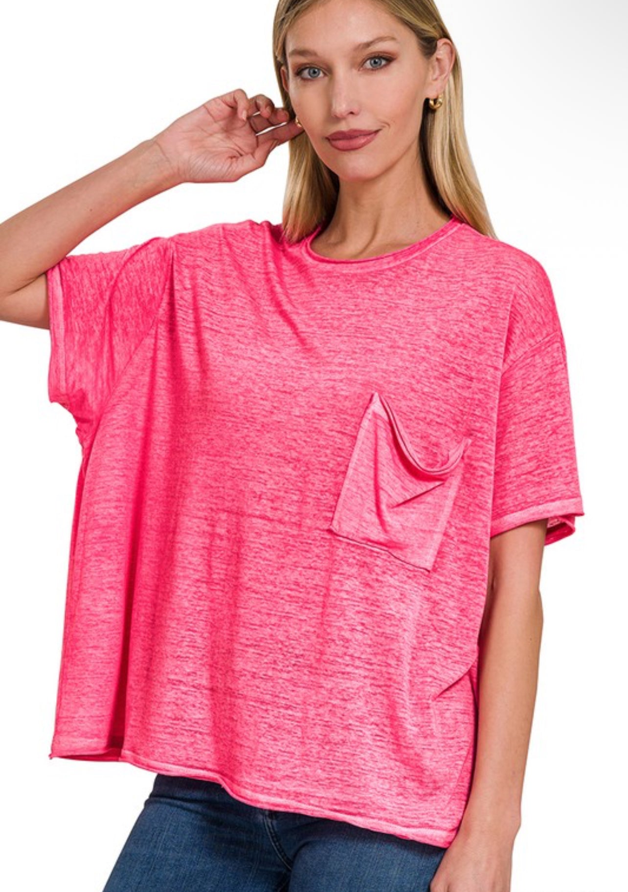 FUCHSIA Oversized Washed Melange Burnout Raw Edge Tee