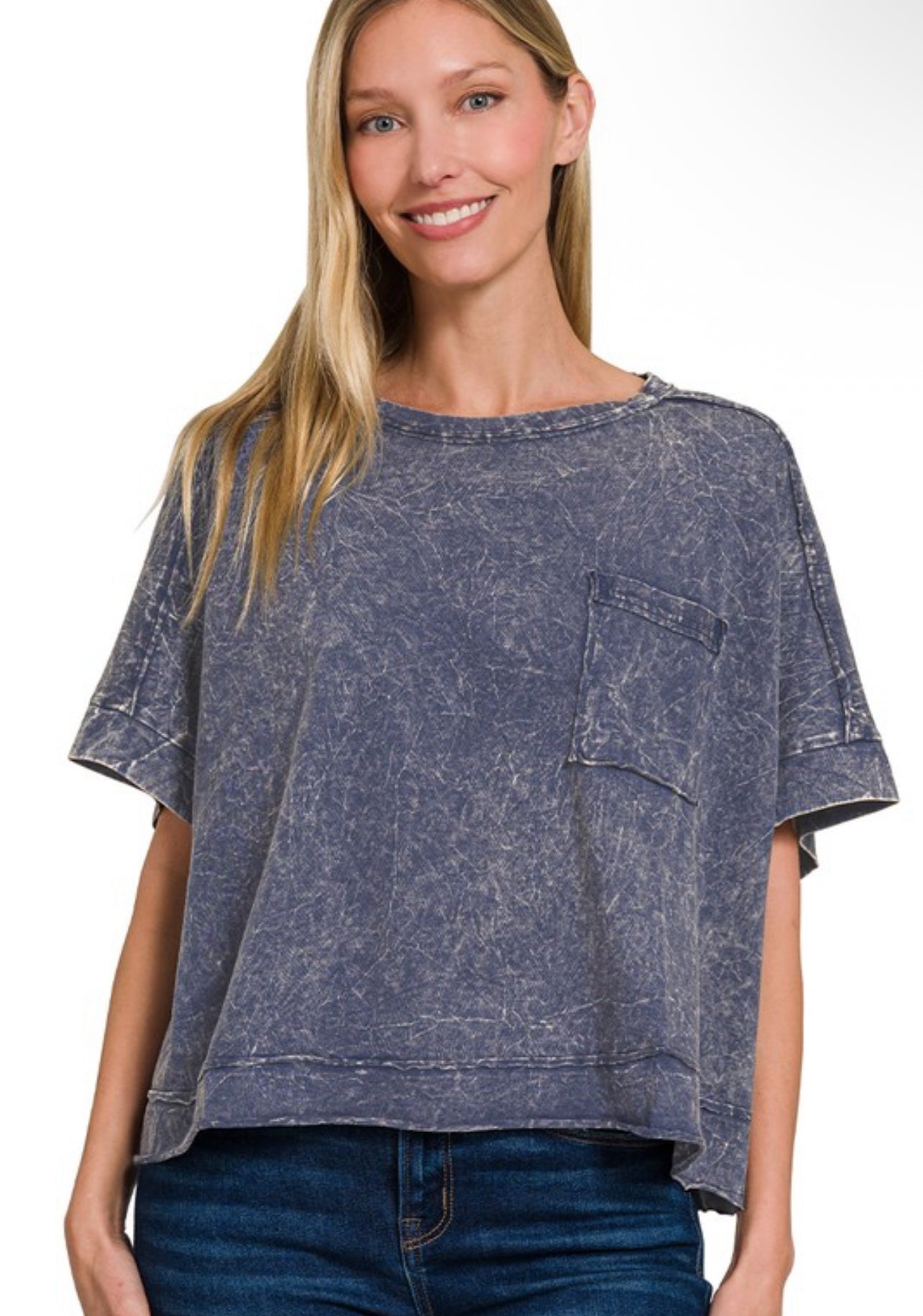 Blackberry Acid Crinkle-washed Oversized Crop Box Tee