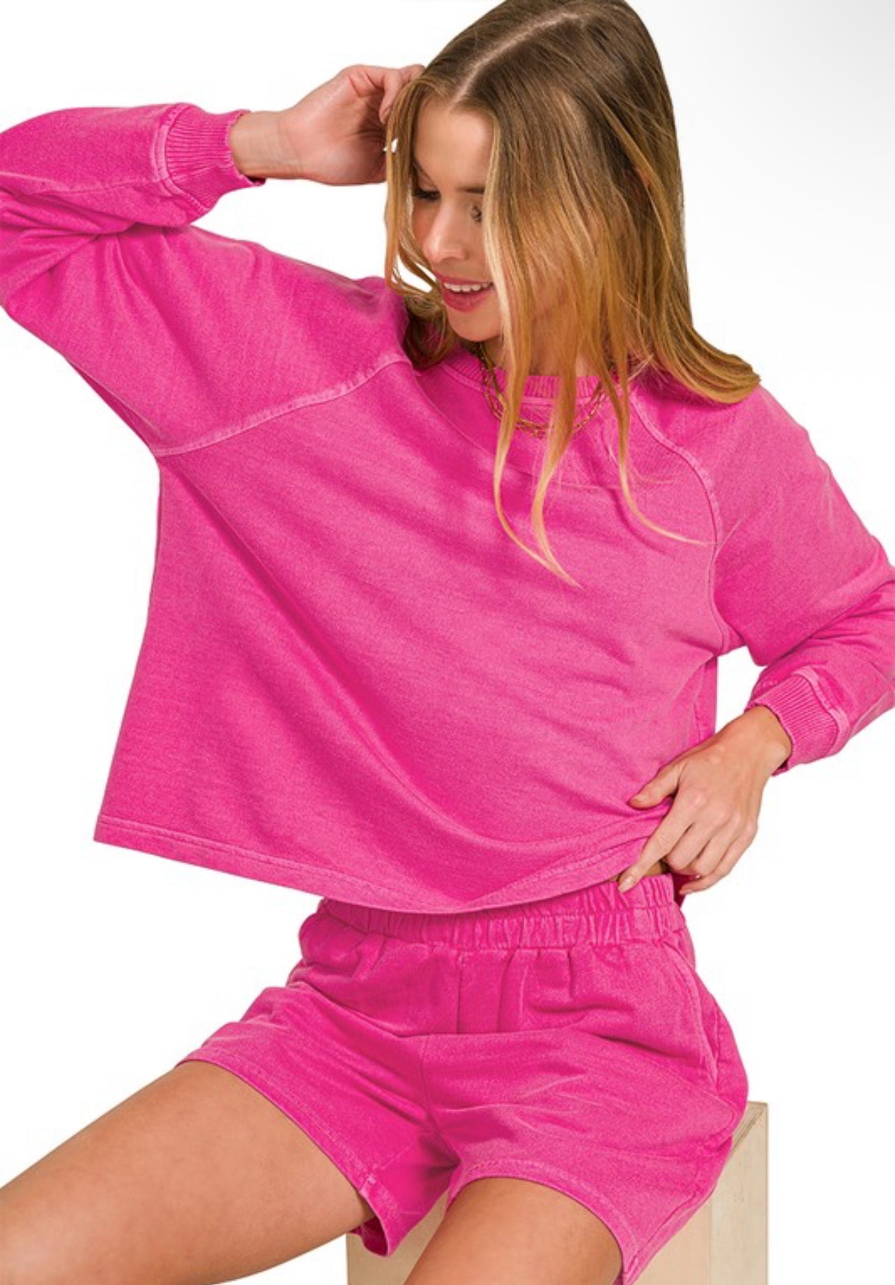 Hot Pink French Terry Pigment Dye & Enzyme Wash 2 Pcs Set