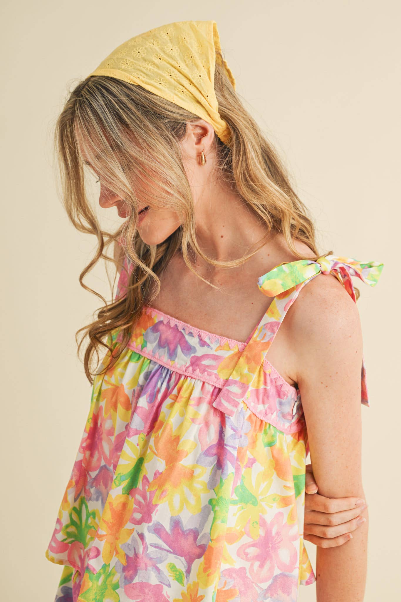 EXCLUSIVE PRT FLORAL TIE SHOULDR TOP AND SHORTS SET MPST4095