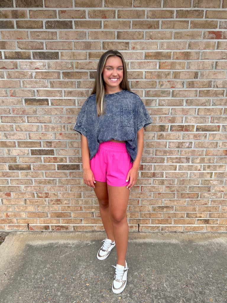 Blackberry Acid Crinkle-washed Oversized Crop Box Tee