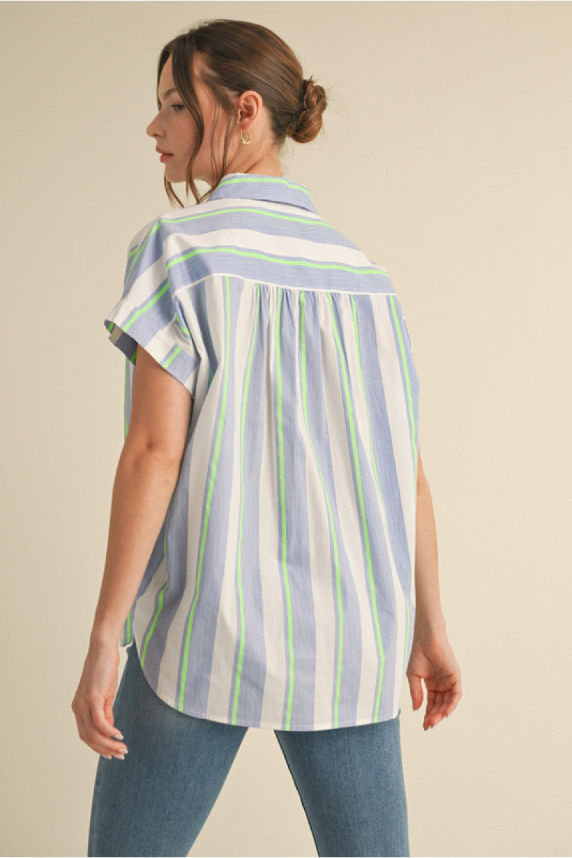 PLUS Blue & Green Striped Blouse