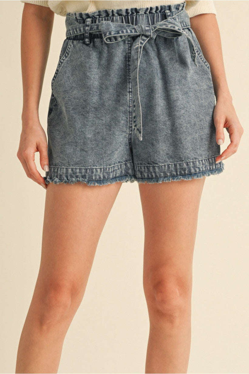Blue Denim Tie Shorts