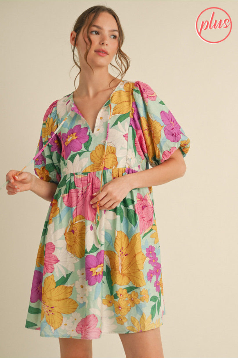 PLUS mint floral tie dress