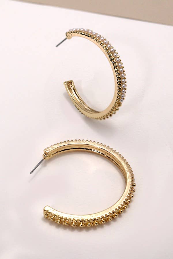 PEARL PAVE TITANIUM POST STUD HOOP EARRINGS | 31E24549