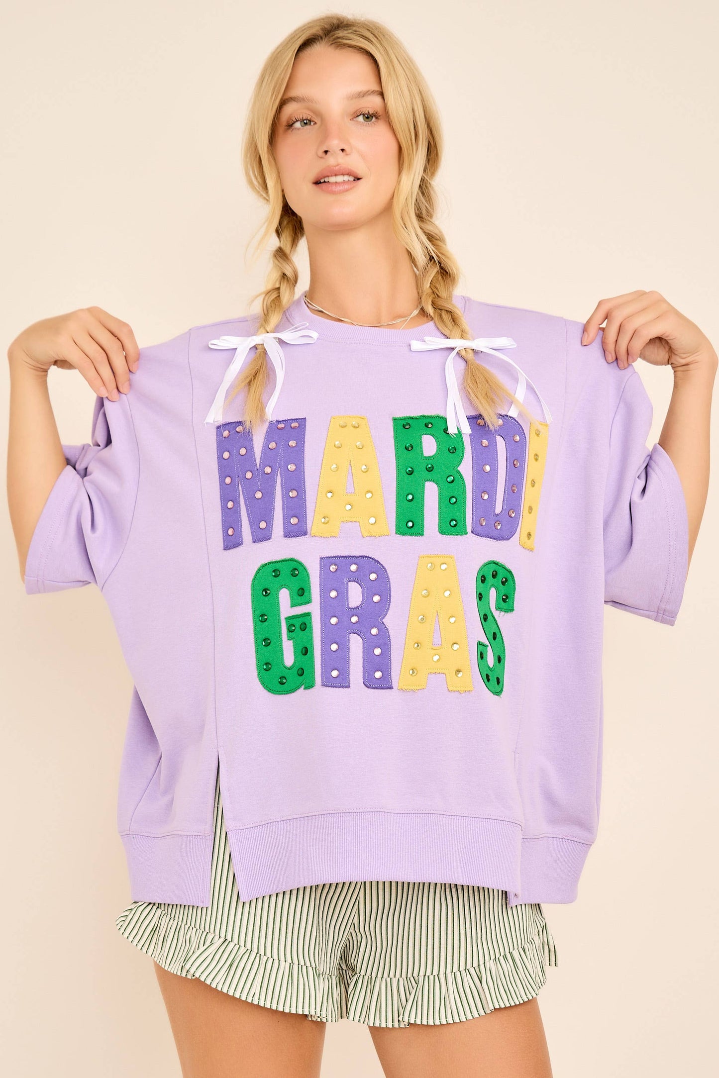 Mardi Gras Oversized Graphic with Stud Details