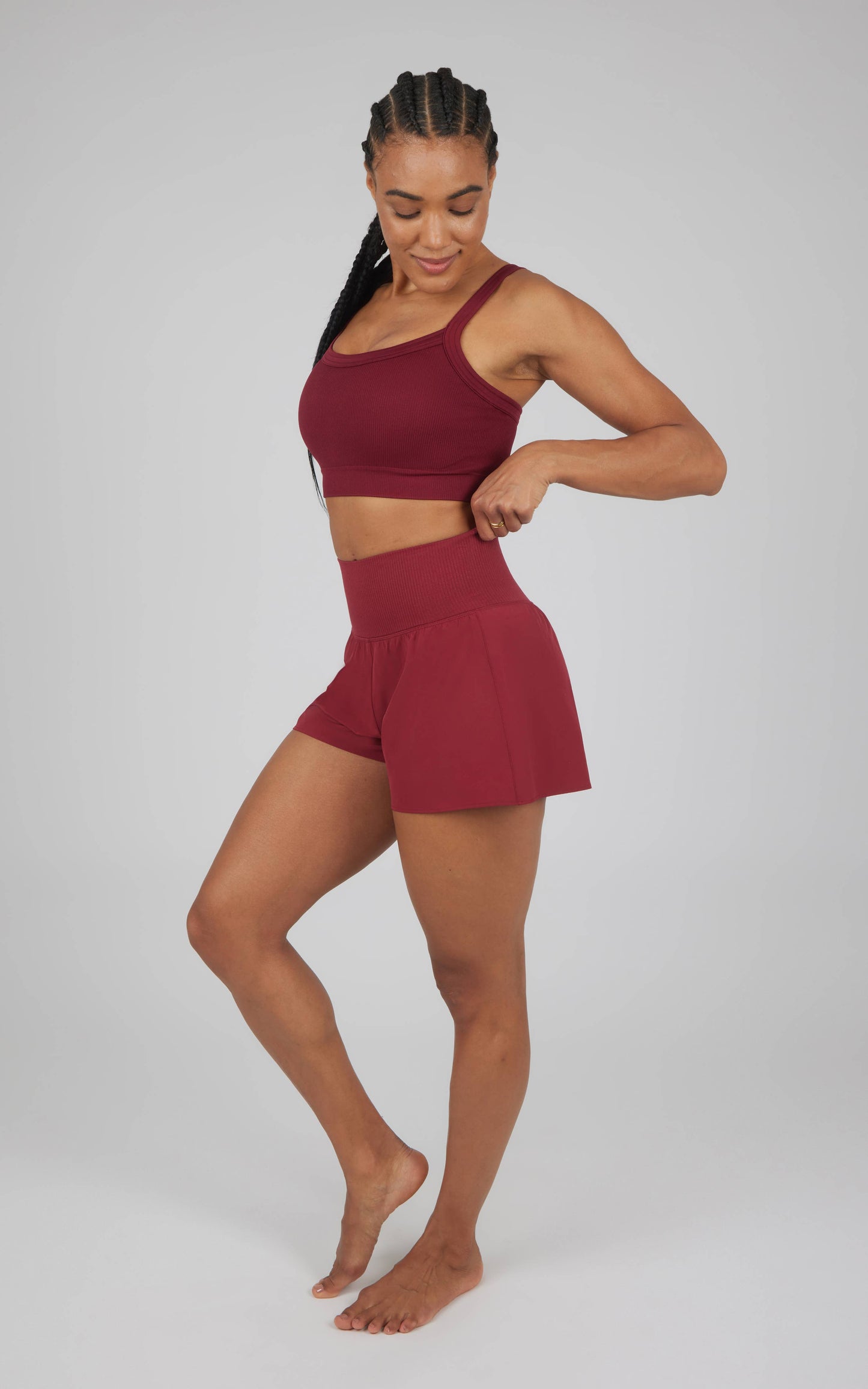 SET - Women's Rib Strappy Back Padded Bra and Short