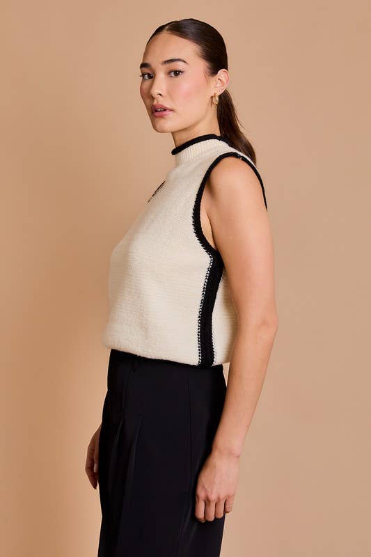 Mock Neck Sleeveless Sweater Top