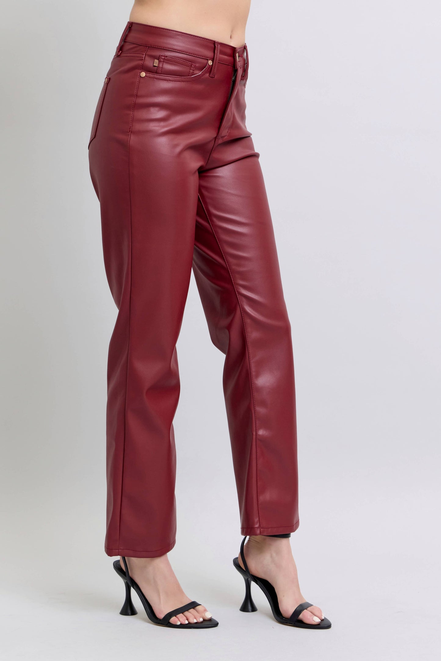 Faux Leather Tummy Control High Waisted Straight