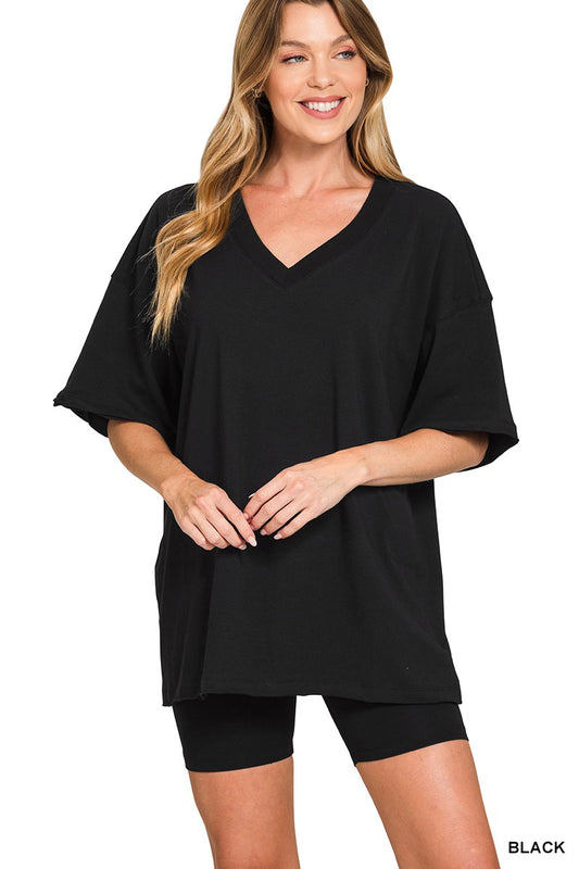 V-neck Top & Biker Set