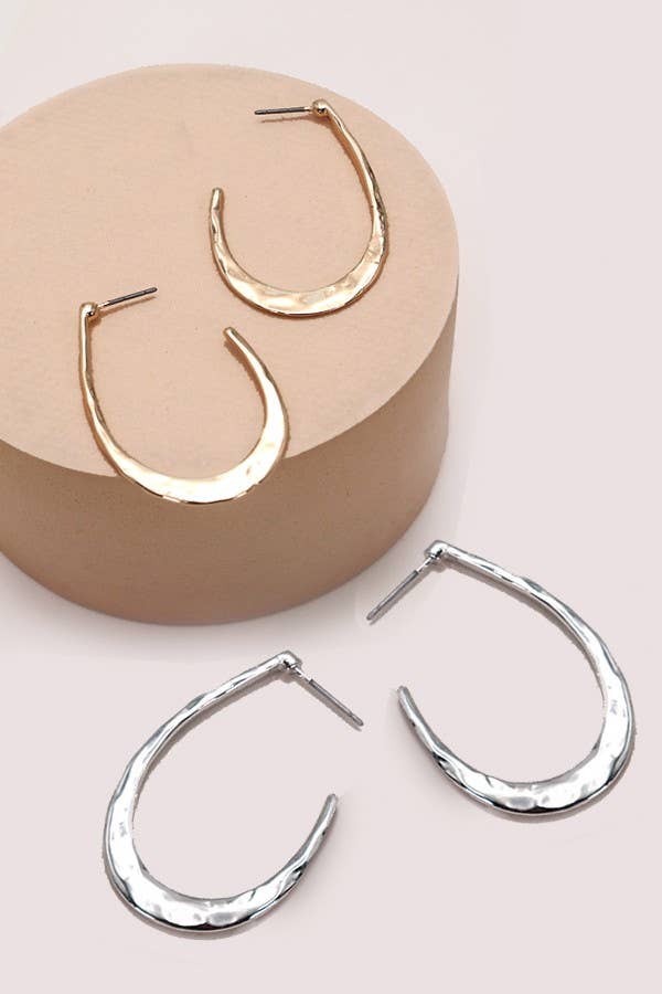 HAMMERED U SHAPE HOOP DROP EARRINGS |  80E2779