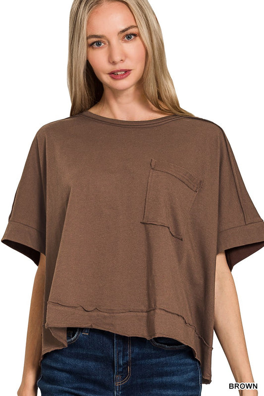 Oversized Brown Crop Box Tee