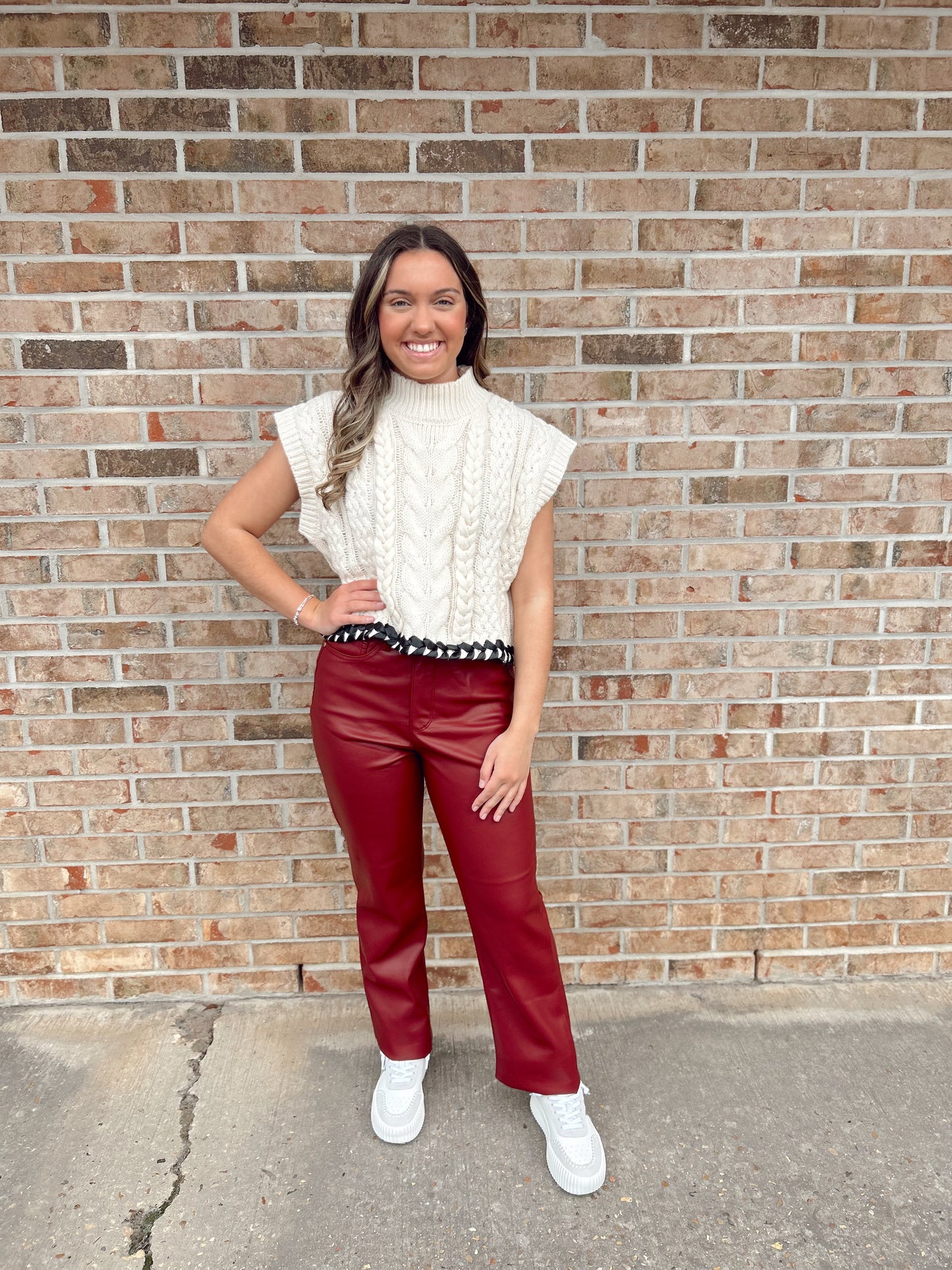 Faux Leather Tummy Control High Waisted Straight