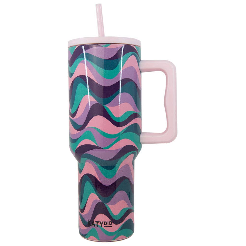 Pink Purple Green Swirl Tumbler with Straw