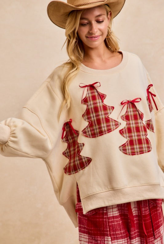 Vintage plaid tree patches top