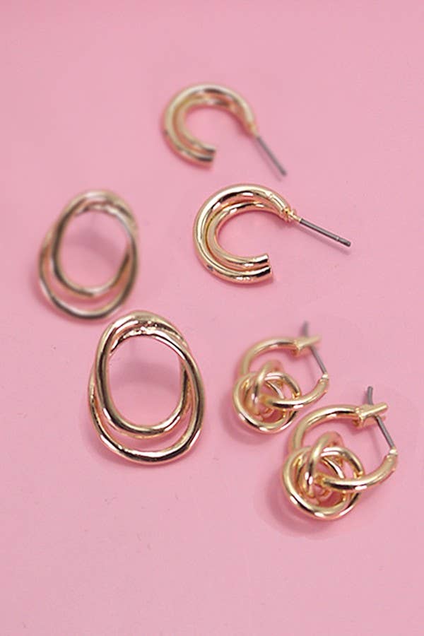 SWIRL TRIO HOOP HUGGIE STUD EARRINGS | 80E3731