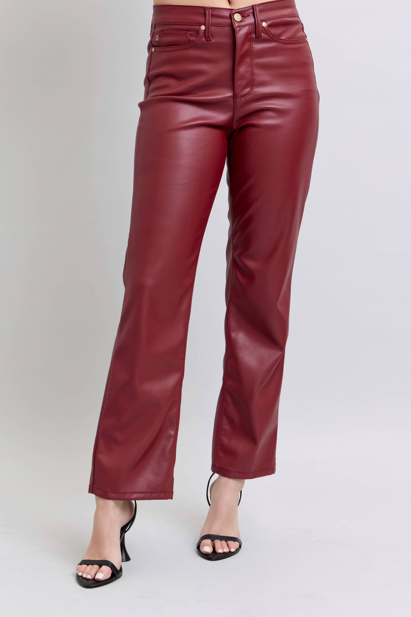 Faux Leather Tummy Control High Waisted Straight