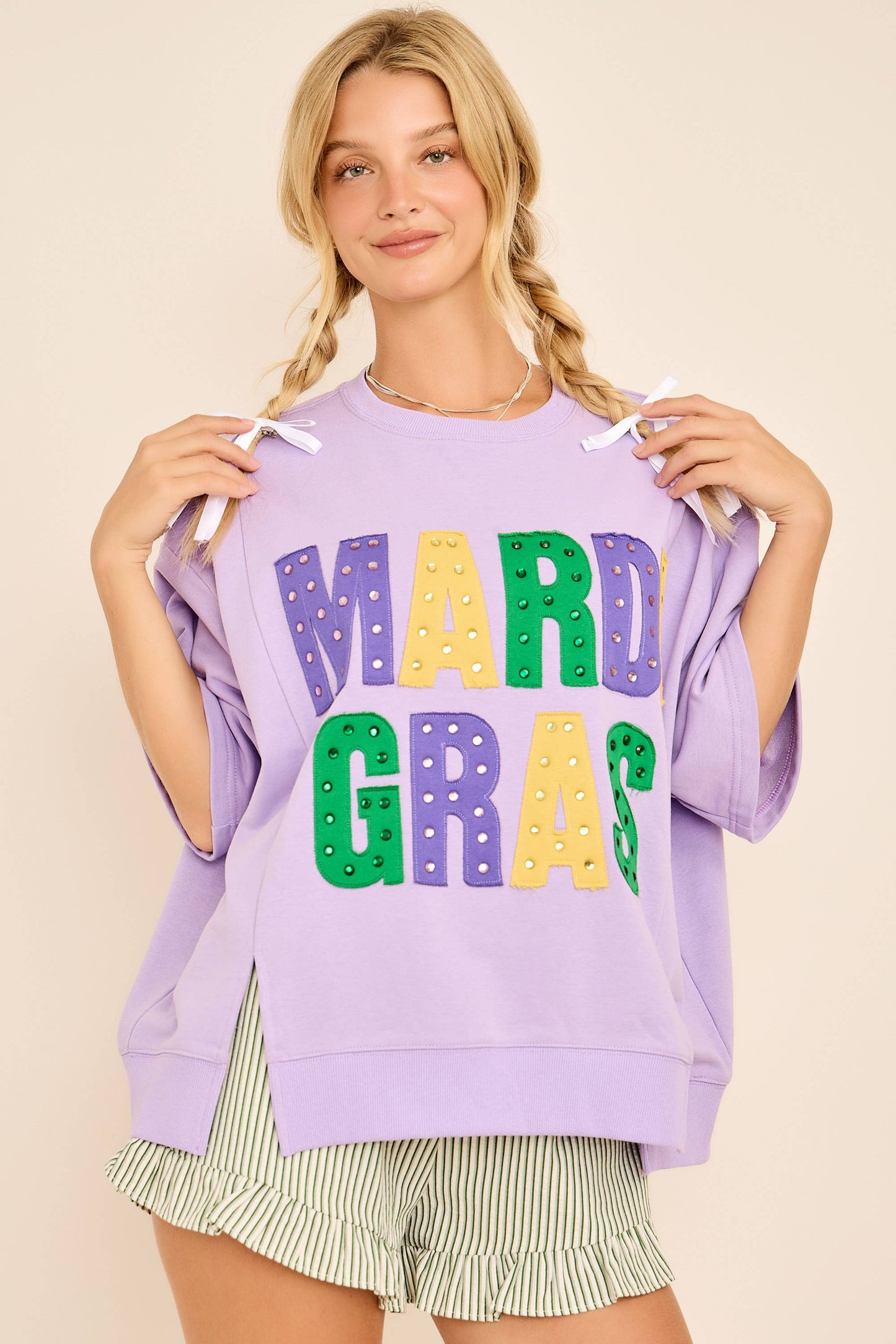 Mardi Gras Oversized Graphic with Stud Details
