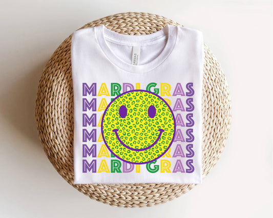 MARDI GRAS smiley T/S