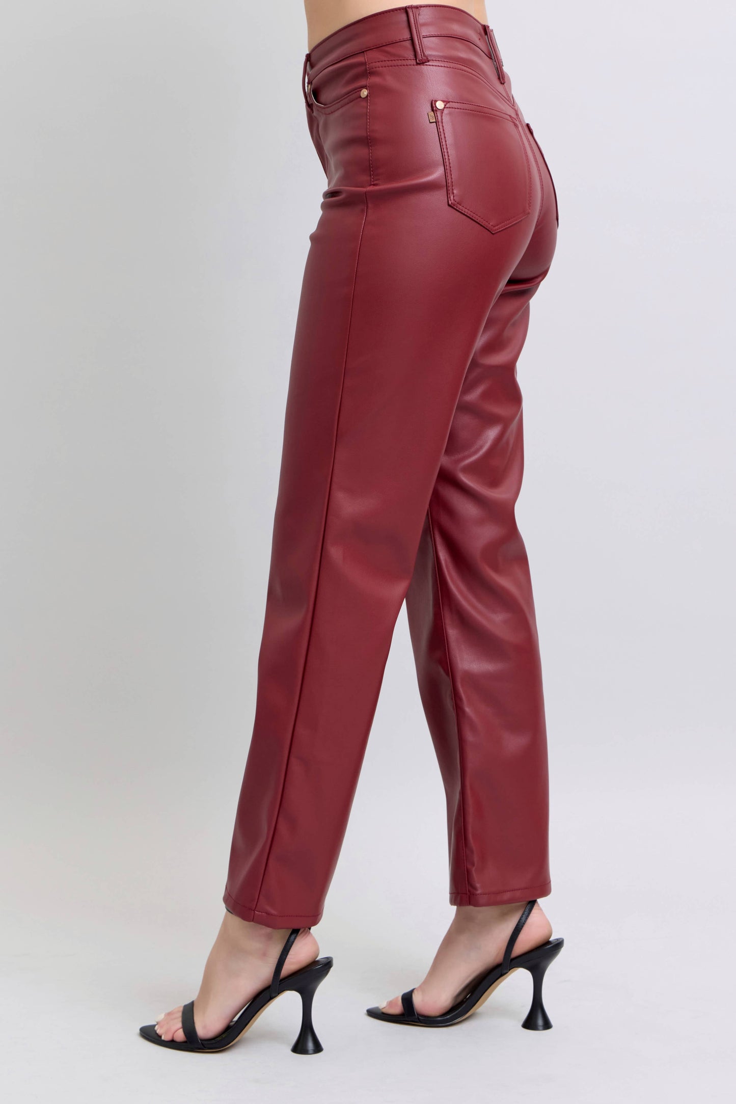 Faux Leather Tummy Control High Waisted Straight
