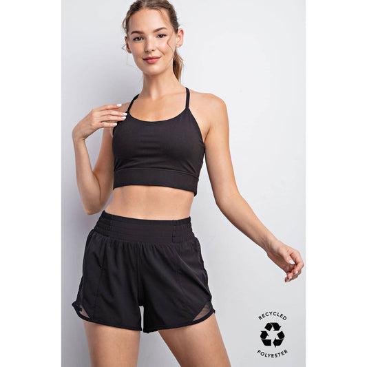 BLACK RECYCLED ACTIVE SHORT WITH MESH