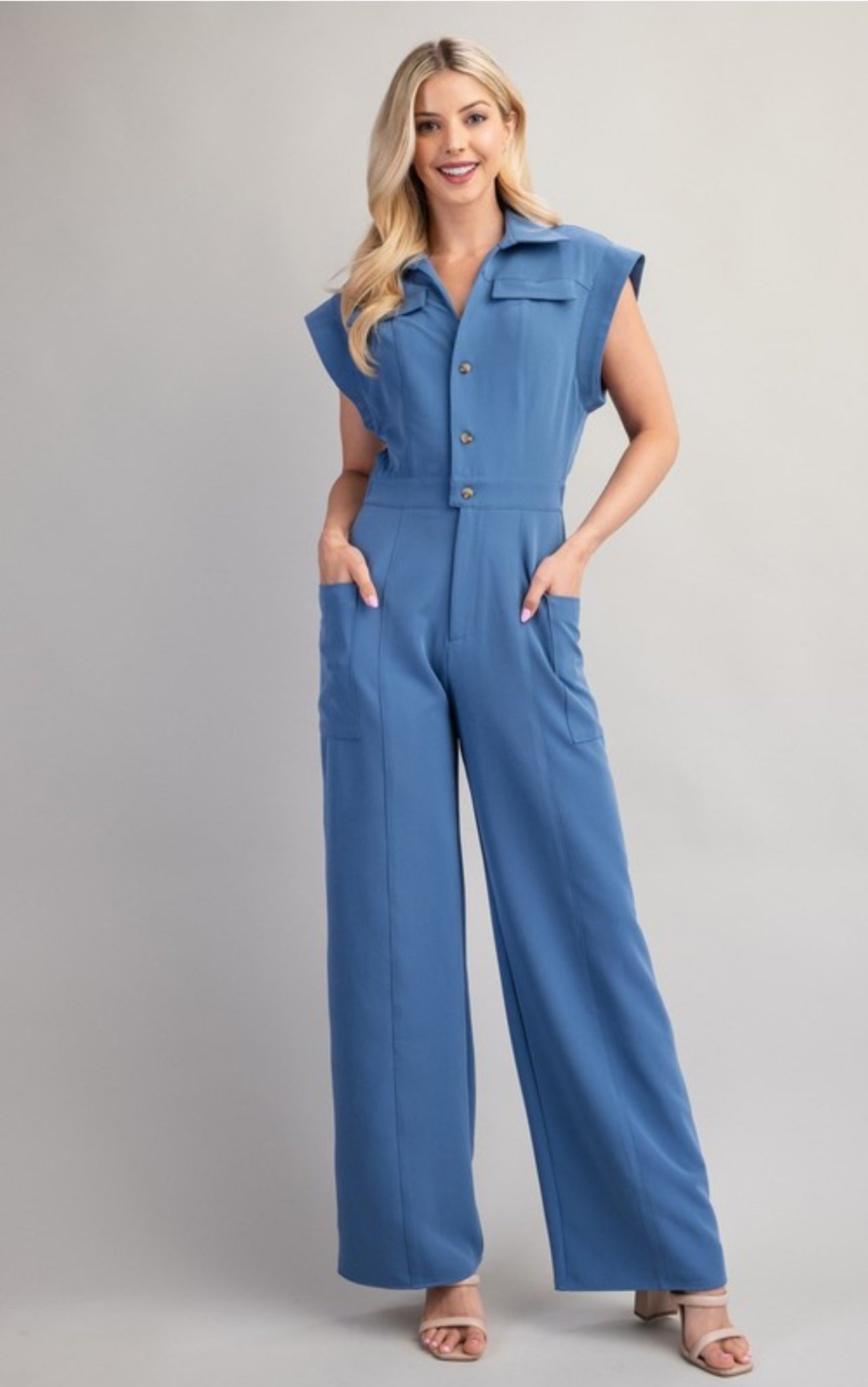 Blue v collar jumpsuit