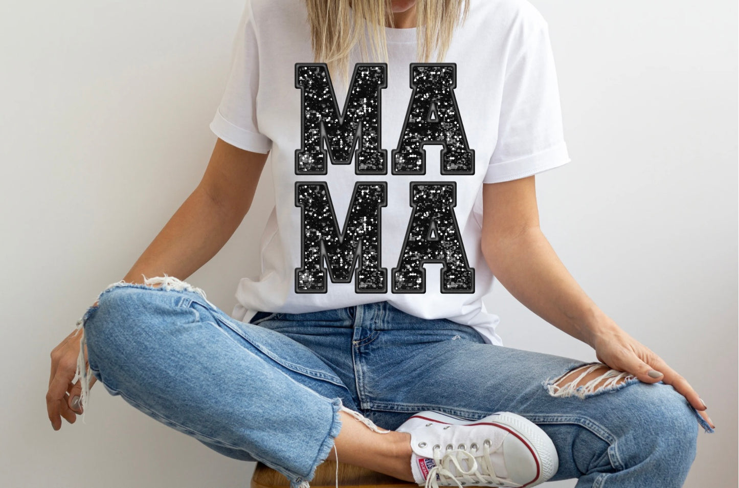 Black faux sequin Mama T/S