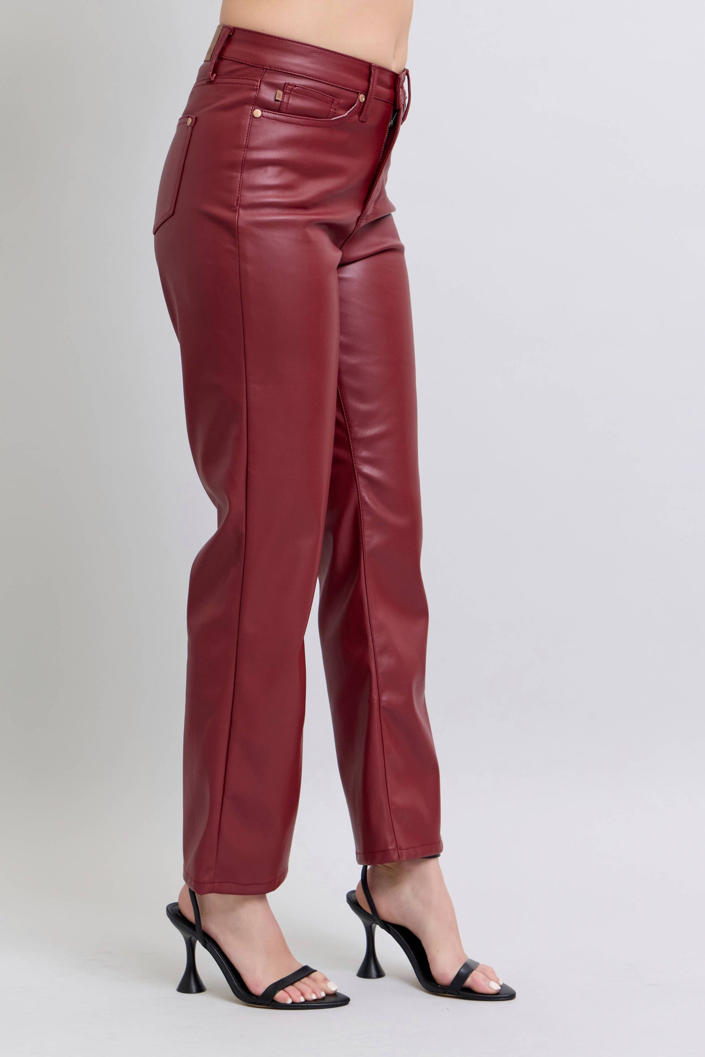 Faux Leather Tummy Control High Waisted Straight