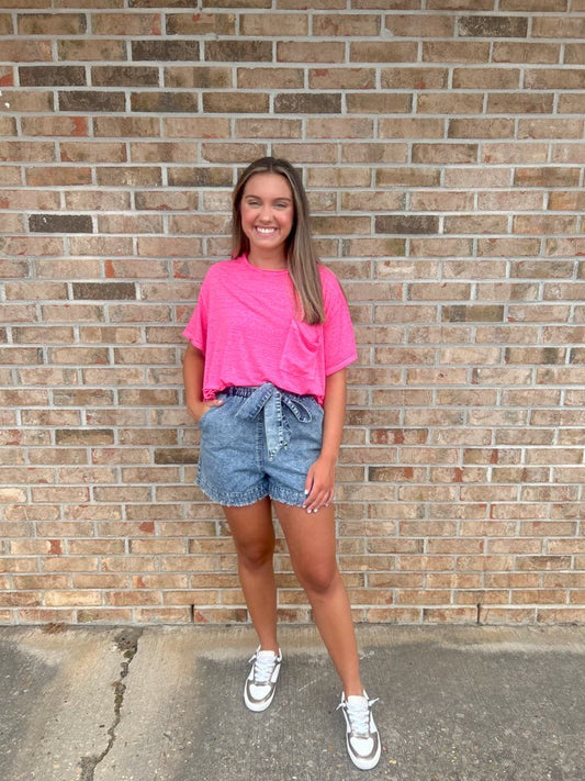 FUCHSIA Oversized Washed Melange Burnout Raw Edge Tee