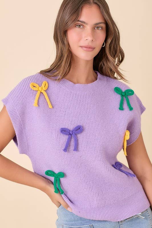 Mardi Gras Ribbon Bow Color Way Knit