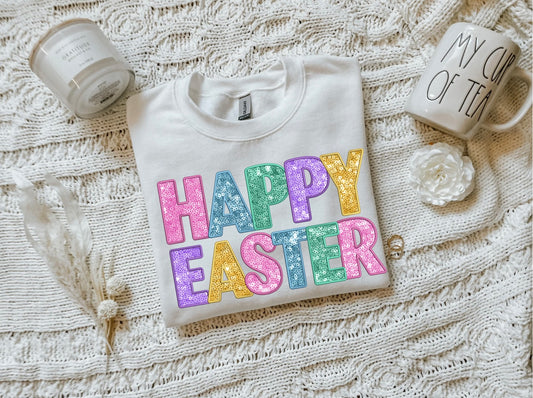 Happy Easter faux glitter T/S