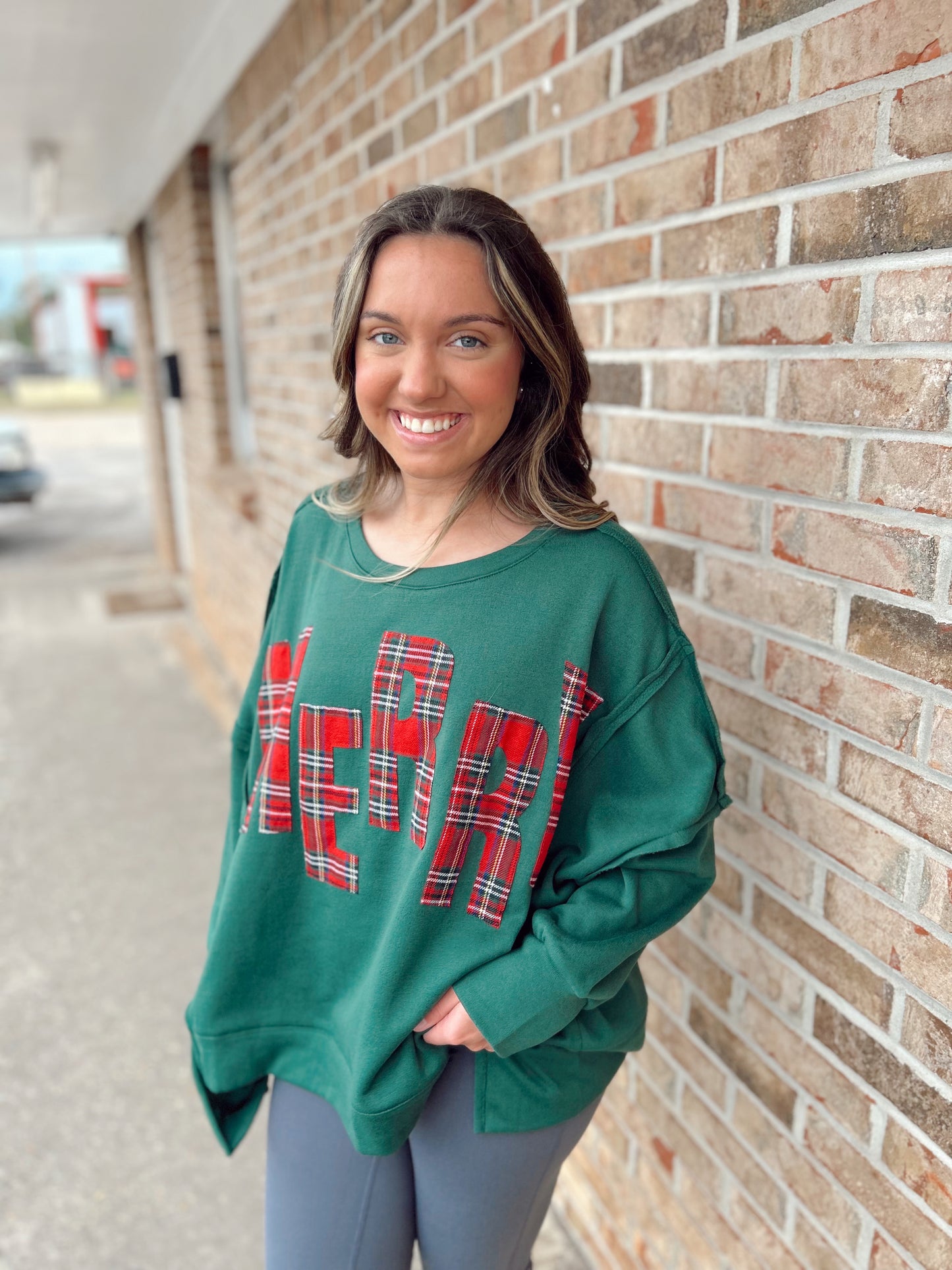 Christmas plaid oversized Merry top