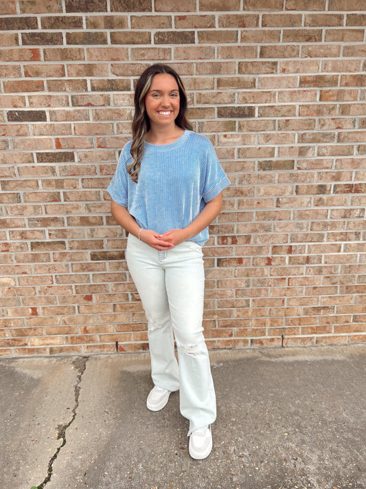 Ocean blue Corded ribbed top