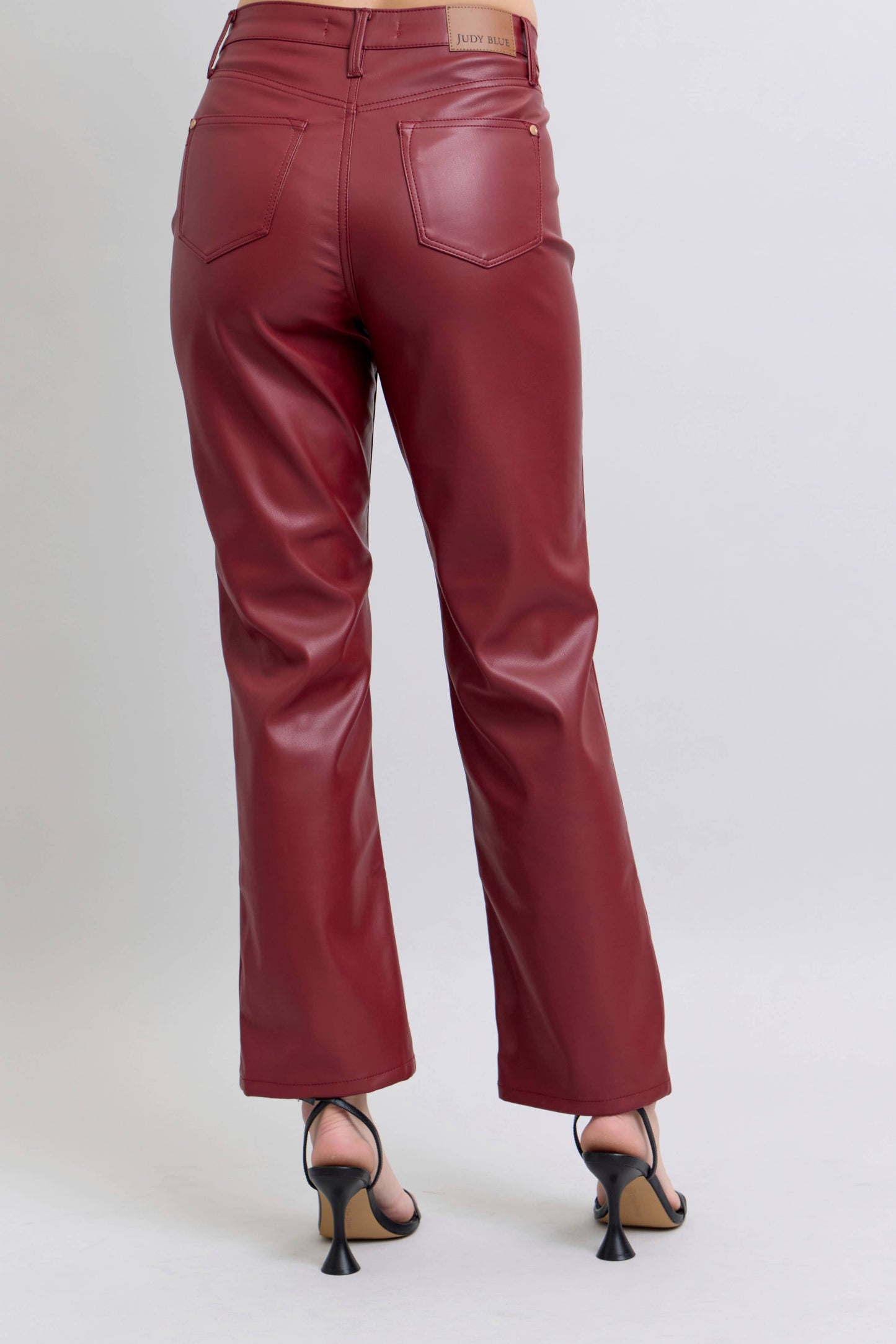 Faux Leather Tummy Control High Waisted Straight
