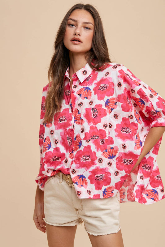 SALE FLORAL PRINTED OVERSIZED DROP SHOULDER BLOUSE_AT1225C