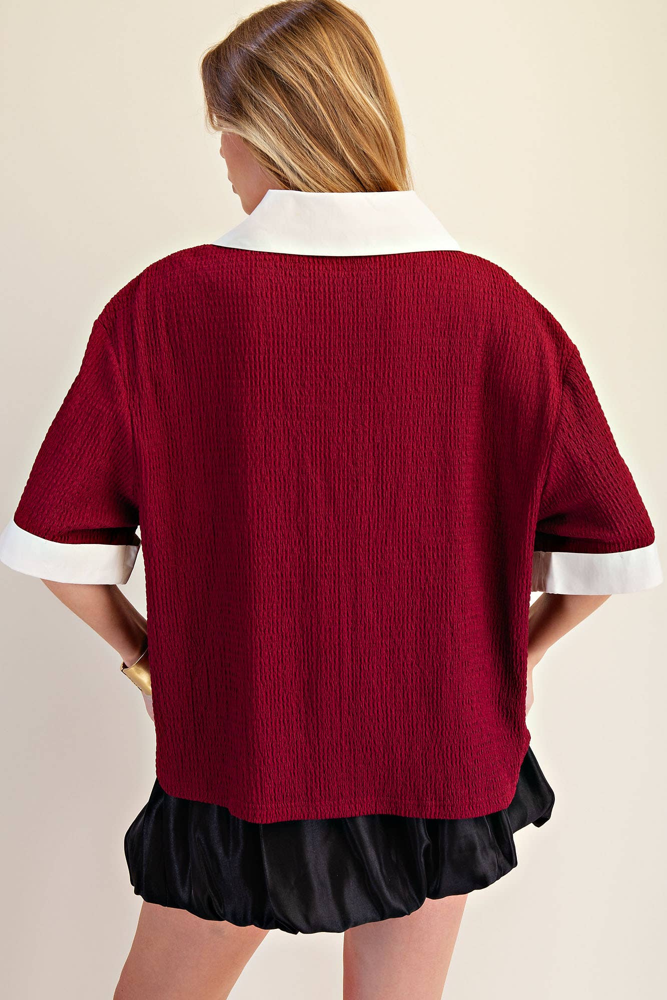 Collar V-Neck Short Sleeve Top