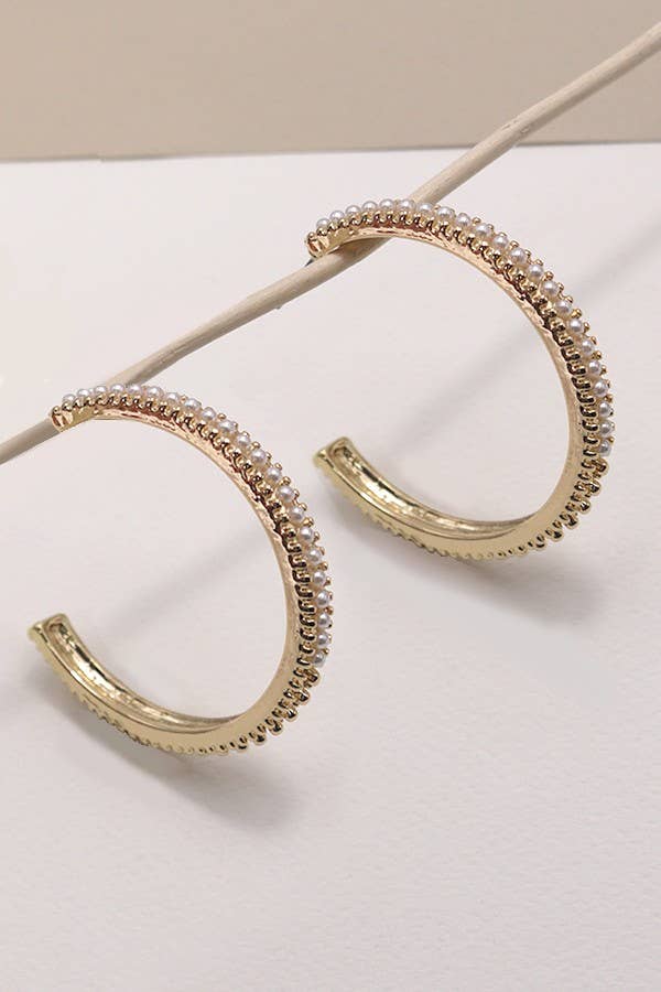 PEARL PAVE TITANIUM POST STUD HOOP EARRINGS | 31E24549