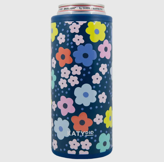 Navy Daisy Smiley Can Cooler