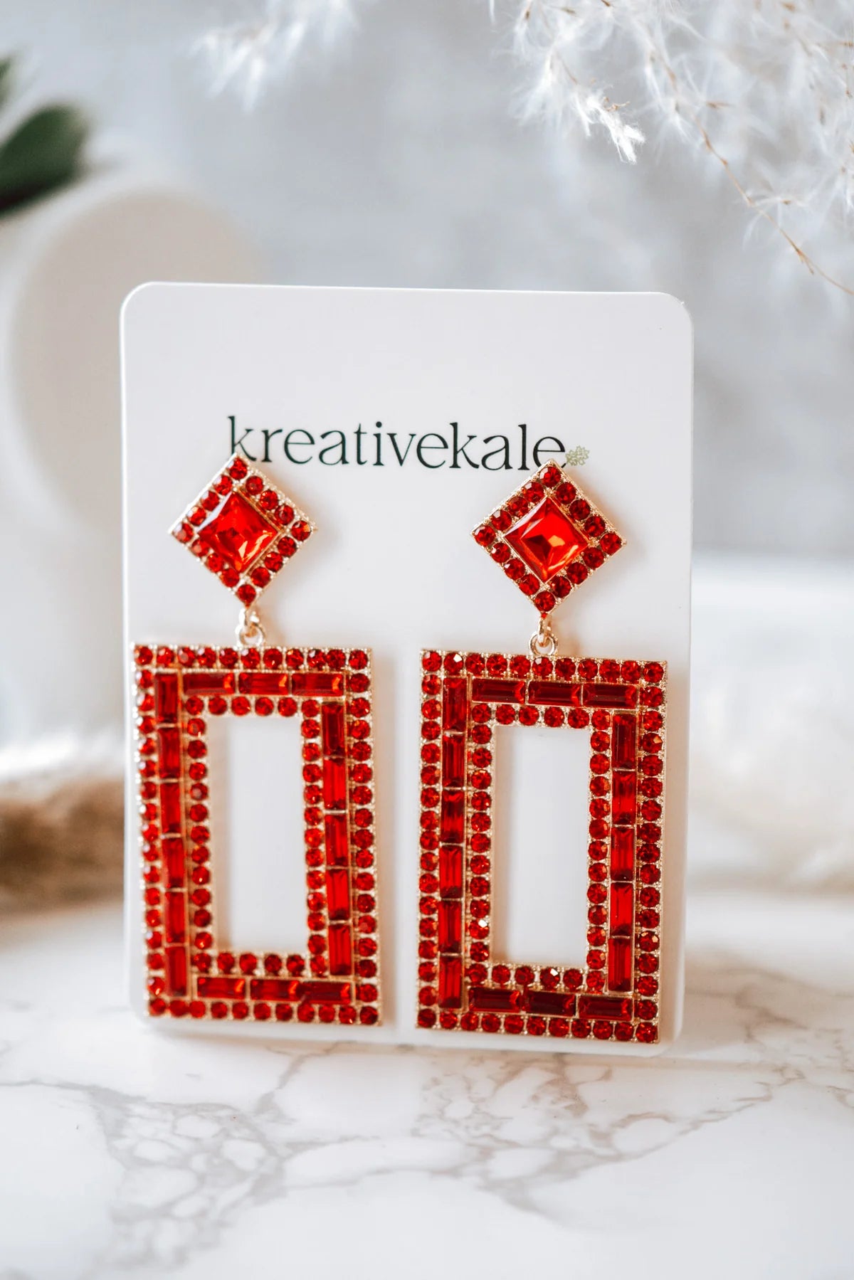 Rectangle Cherry Red Earring