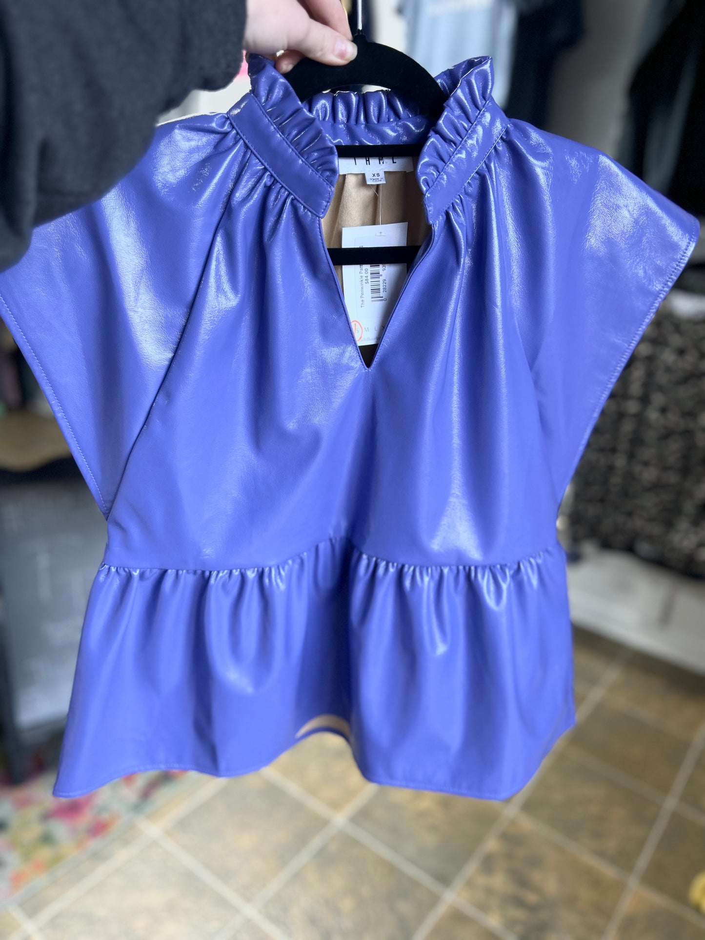 SALE Periwinkle faux leather blouse