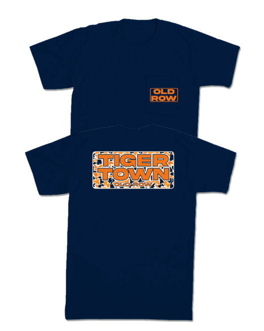 Old row tiger town AU camo pocket tee