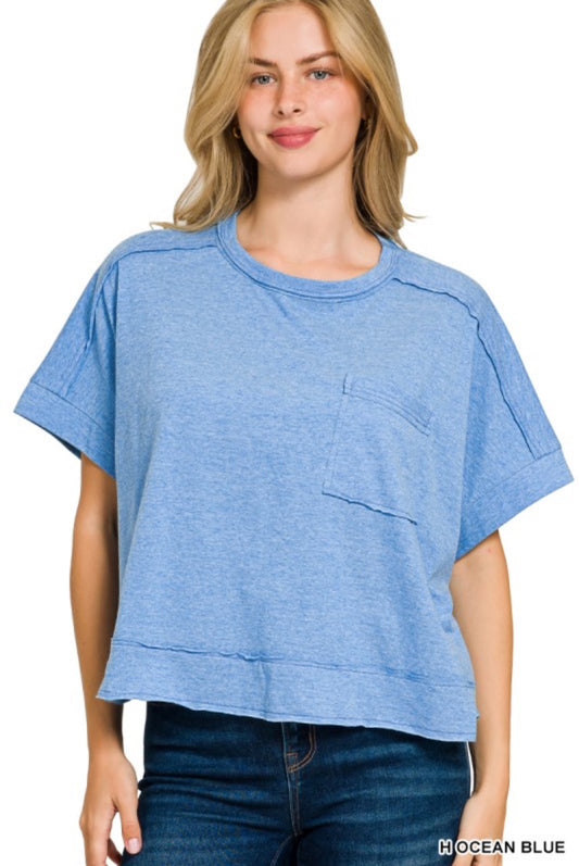 Heather Blue Box Crop Tee