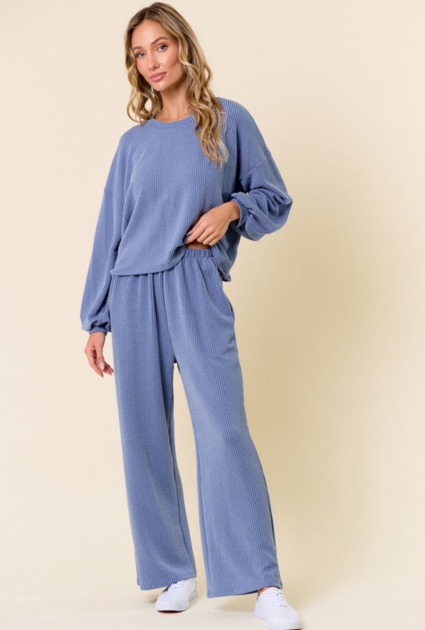 Denim Blue Manifest & Take me Back Ribbed Set