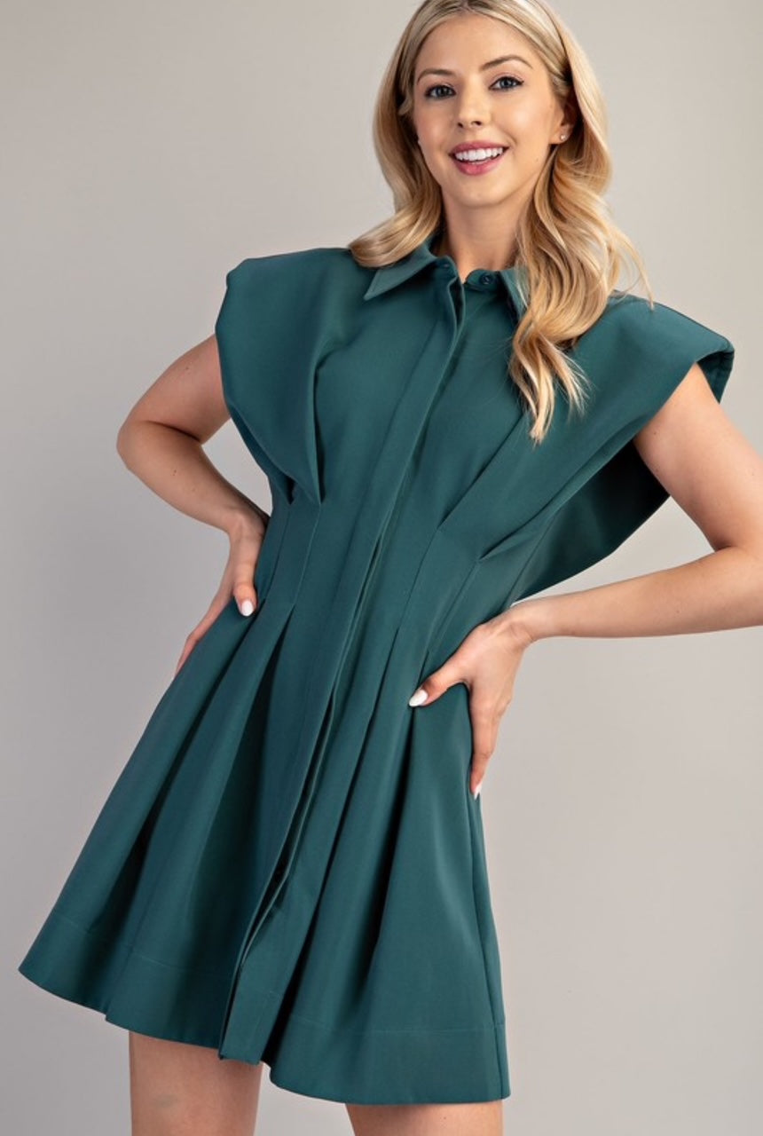 Teal Tapered-Waist Mini Dress